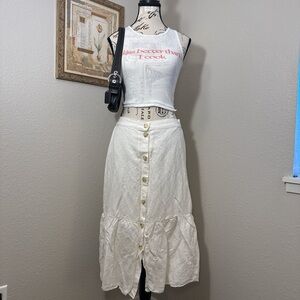 Loft Linen Viscose Button Front Flowy Cream Maxi Skirt Women’s Size Small
